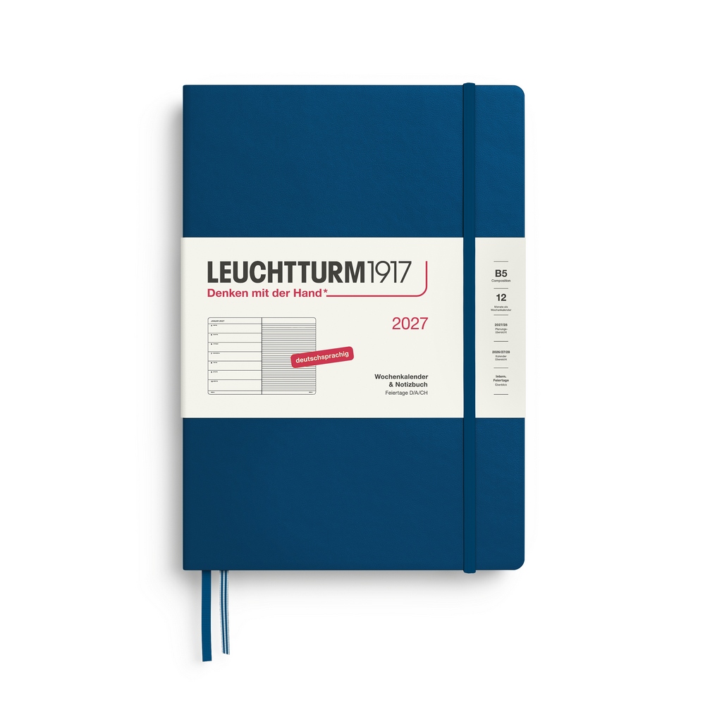 Leuchtturm1917 Kalender & Notizbuch 1 Woche auf 1 Seite 2027 Composition B5 Hardcover Indigo, liniert