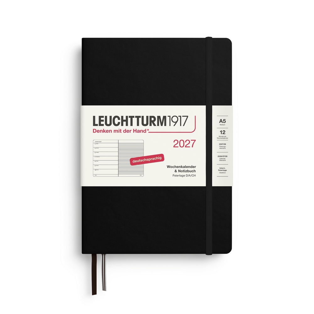 Leuchtturm1917 Kalender & Notizbuch 1 Woche auf 1 Seite 2027 Medium A5 Hardcover Schwarz, liniert