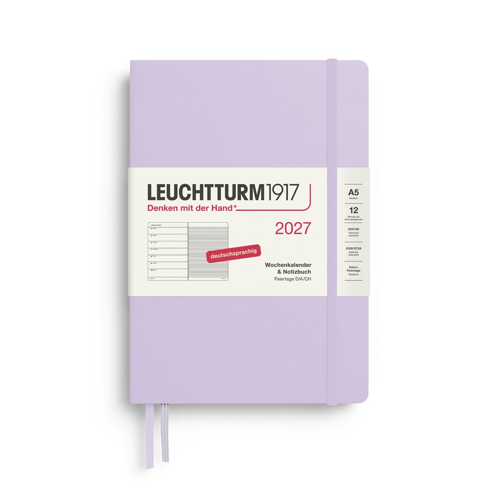 Leuchtturm1917 Kalender & Notizbuch 1 Woche auf 1 Seite 2027 Medium A5 Hardcover Lilac, liniert