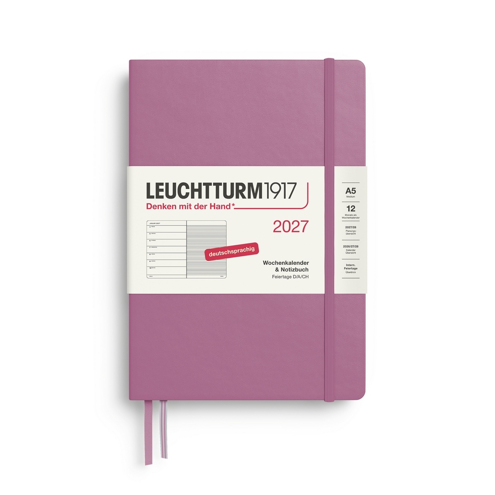 Leuchtturm1917 Kalender & Notizbuch 1 Woche auf 1 Seite 2027 Medium A5 Hardcover Dusty Rose, liniert