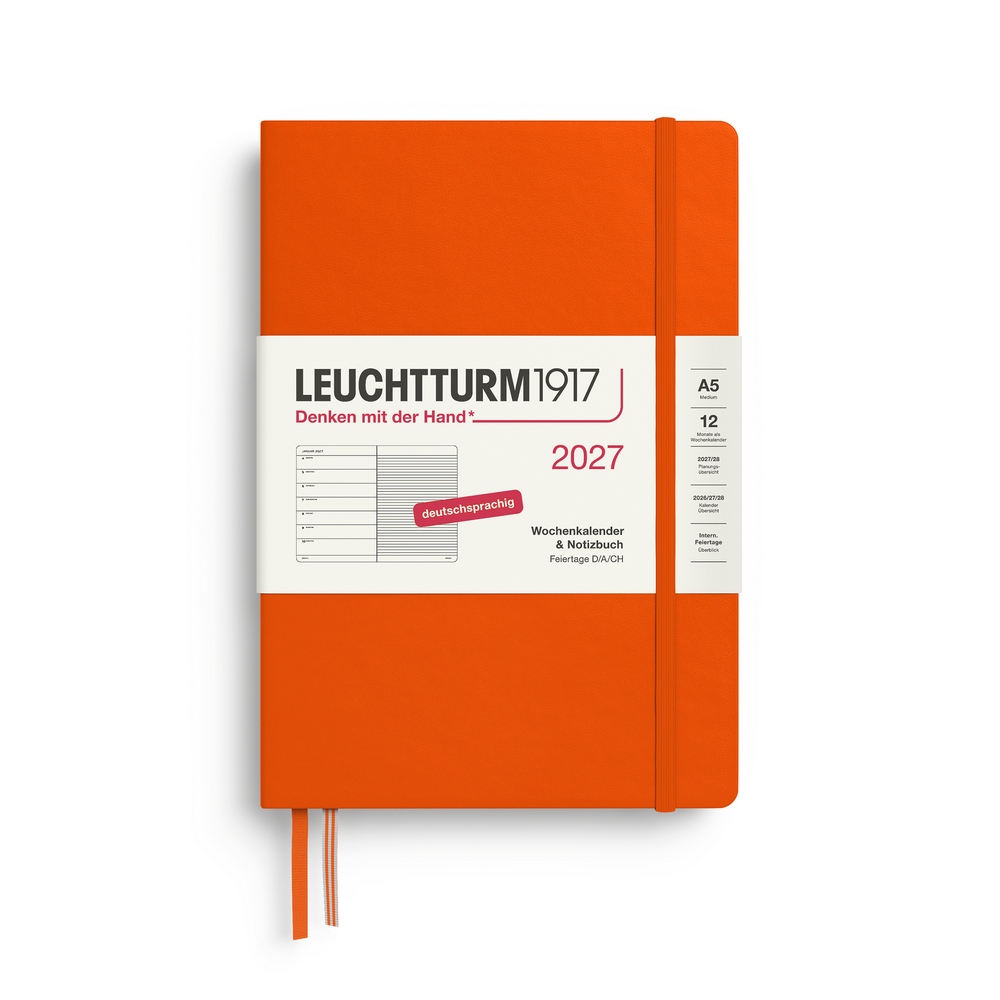 Leuchtturm1917 Kalender & Notizbuch 1 Woche auf 1 Seite 2027 Medium A5 Hardcover Pumpkin, liniert