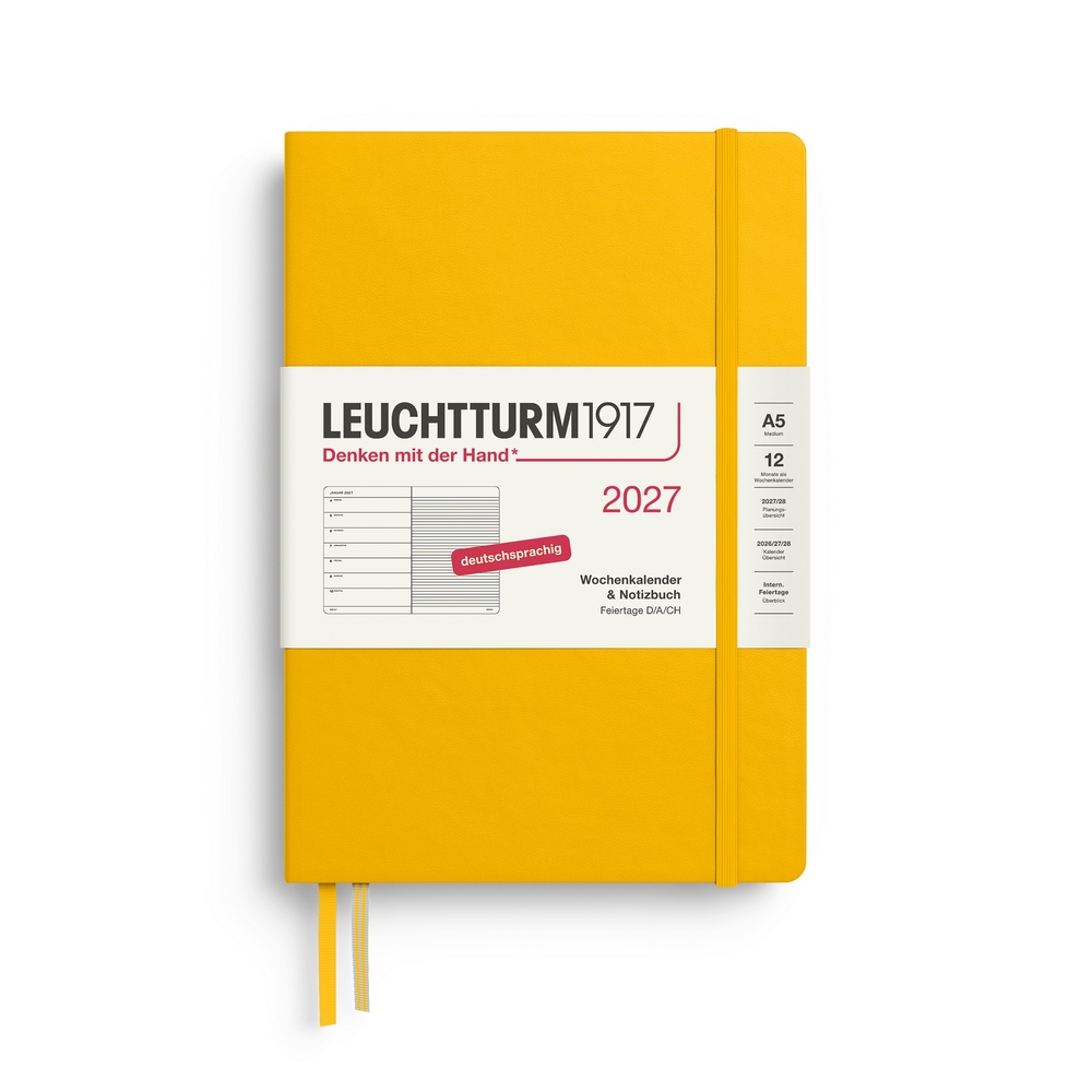 Leuchtturm1917 Kalender & Notizbuch 1 Woche auf 1 Seite 2027 Medium A5 Hardcover Sunflower, liniert