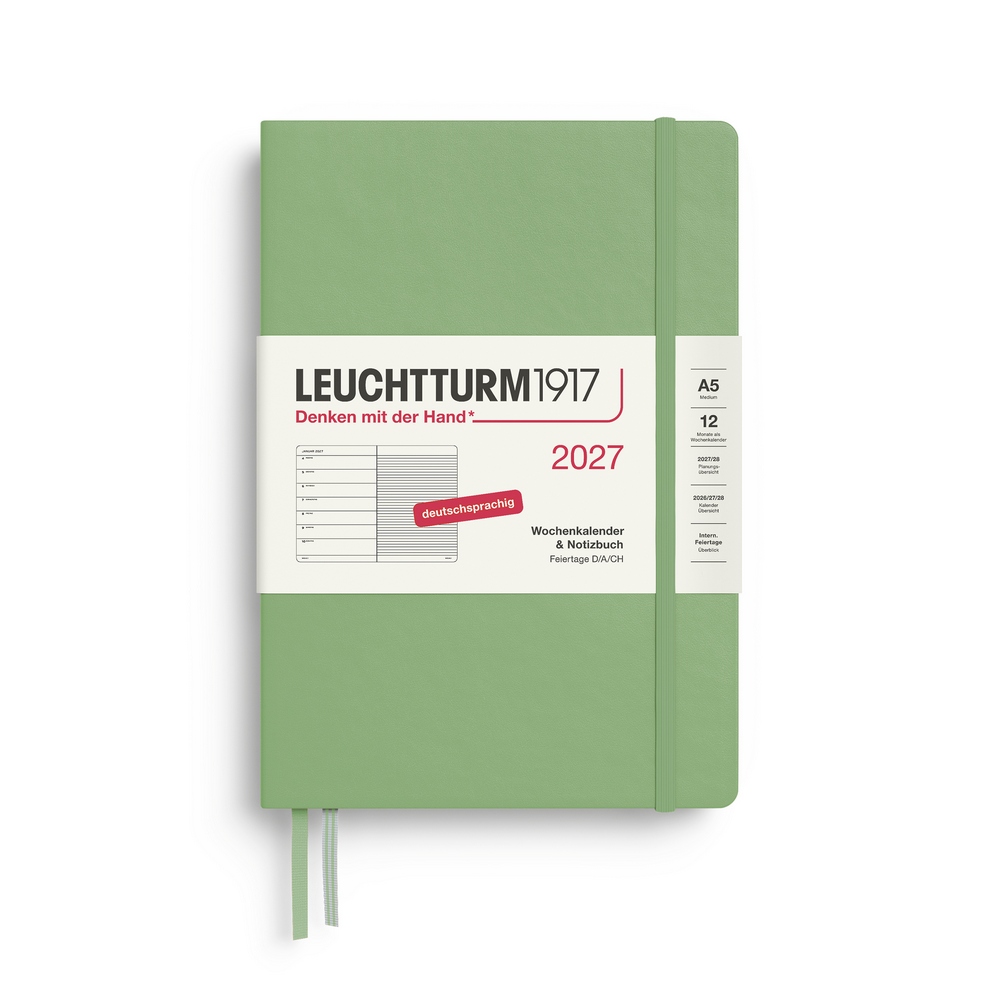 Leuchtturm1917 Kalender & Notizbuch 1 Woche auf 1 Seite 2027 Medium A5 Hardcover Salbei, liniert