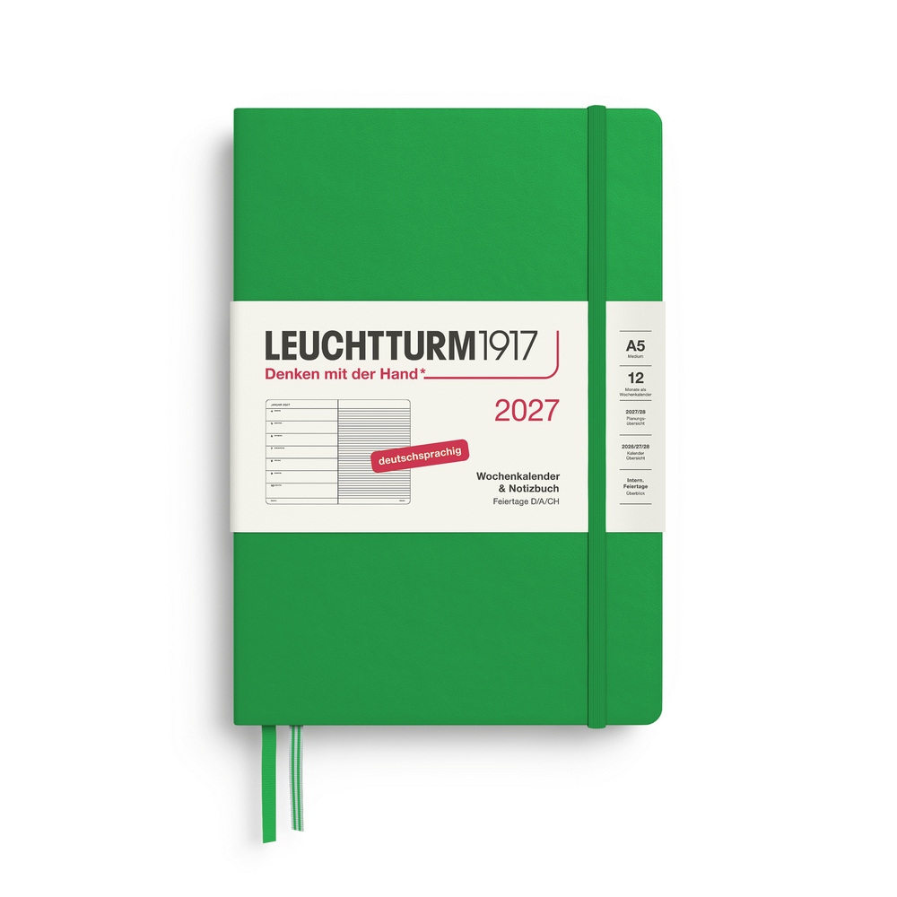 Leuchtturm1917 Kalender & Notizbuch 1 Woche auf 1 Seite 2027 Medium A5 Hardcover Spring Leaf, liniert