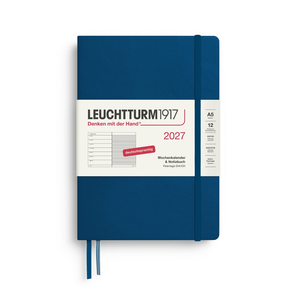 Leuchtturm1917 Kalender & Notizbuch 1 Woche auf 1 Seite 2027 Medium A5 Hardcover Indigo, liniert