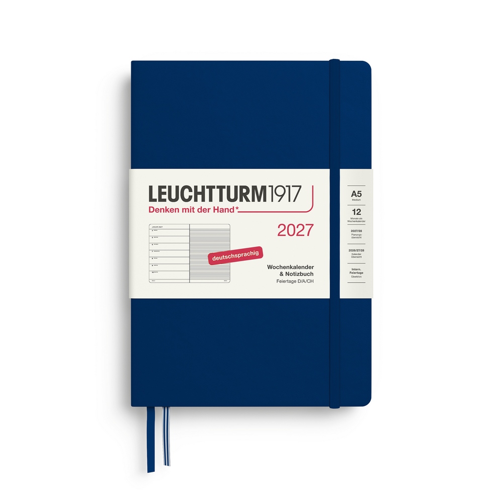 Leuchtturm1917 Kalender & Notizbuch 1 Woche auf 1 Seite 2027 Medium A5 Hardcover Marine, liniert