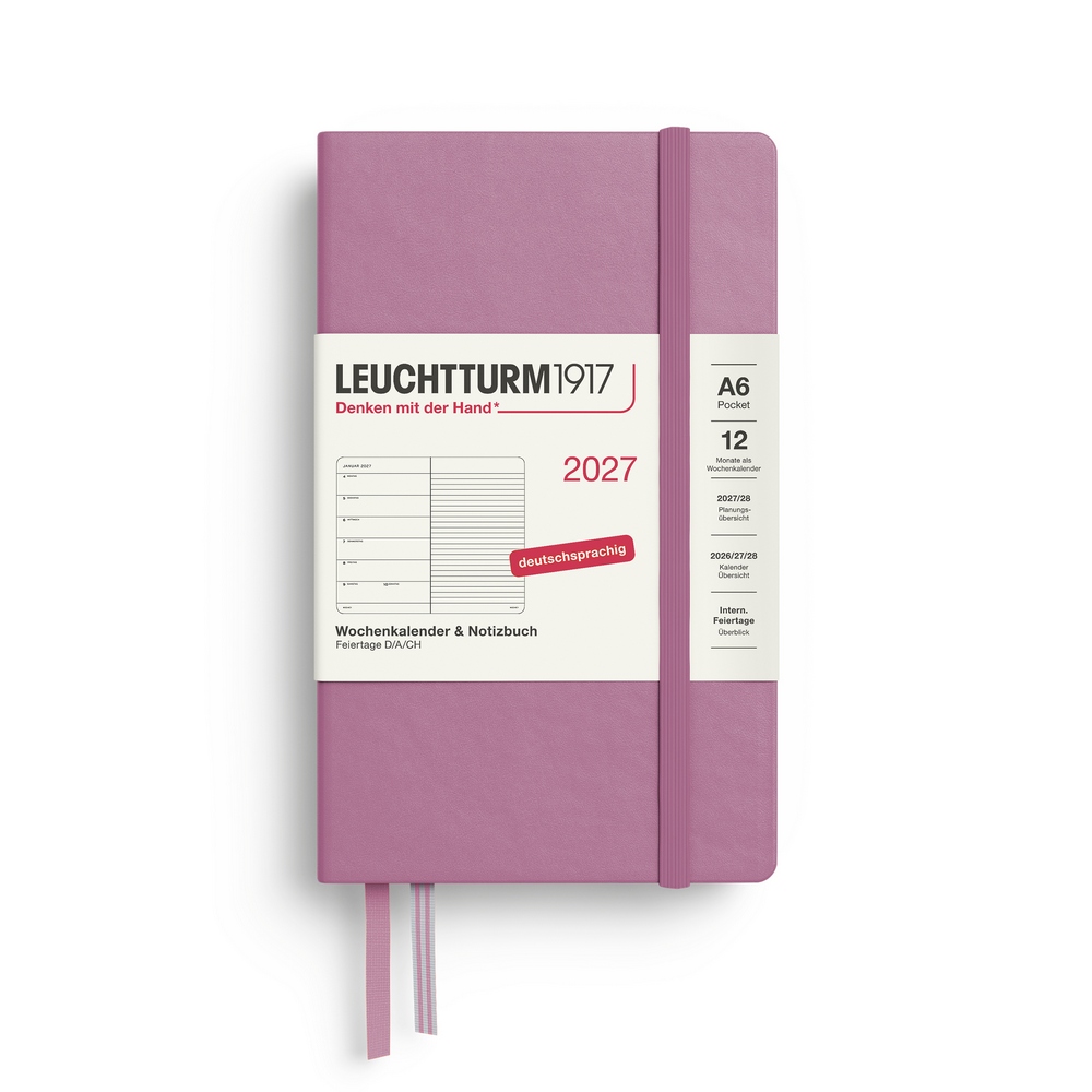 Leuchtturm1917 Kalender & Notizbuch 1 Woche auf 1 Seite 2027 Pocket A6 Hardcover Dusty Rose, liniert
