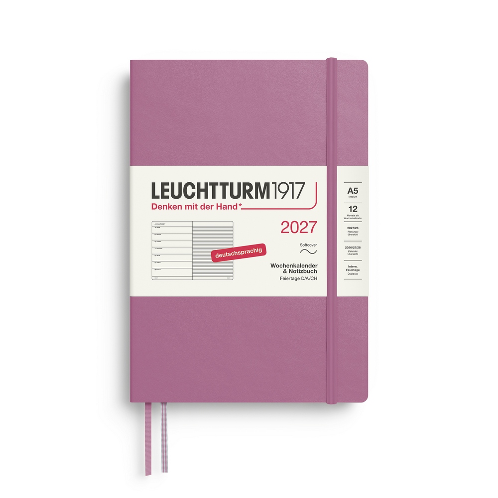 Leuchtturm1917 Kalender & Notizbuch 1 Woche auf 1 Seite 2027 Medium A5 Softcover Dusty Rose, liniert