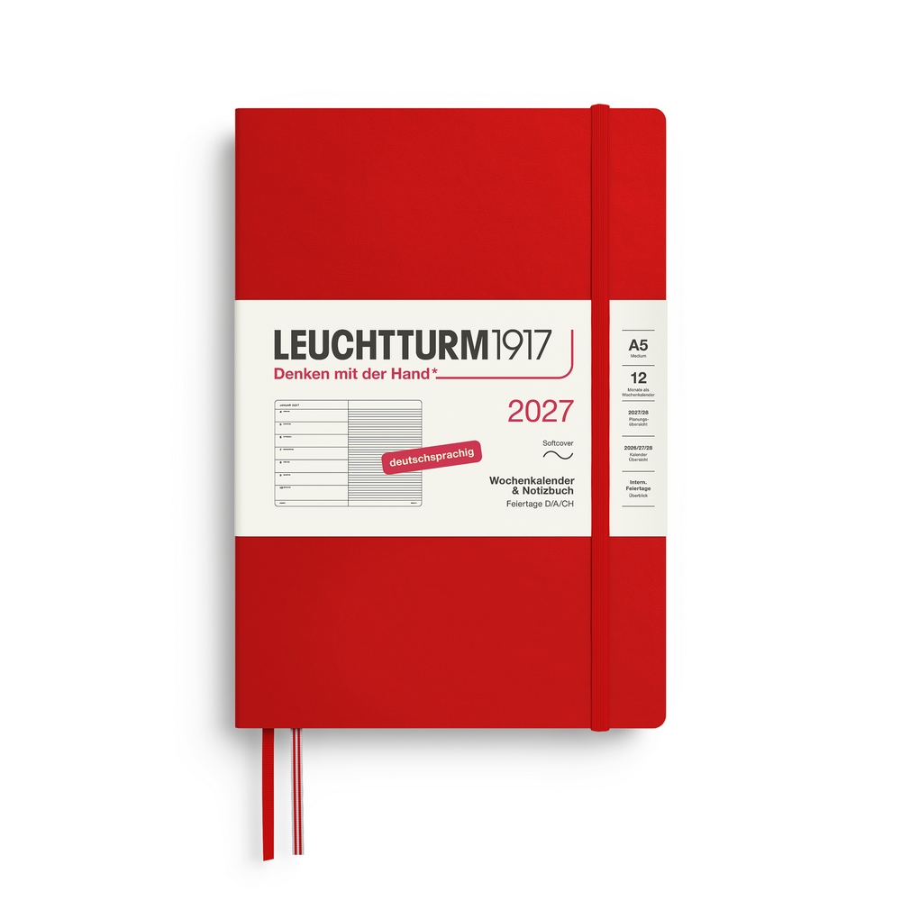 Leuchtturm1917 Kalender & Notizbuch 1 Woche auf 1 Seite 2027 Medium A5 Softcover Cherry, liniert