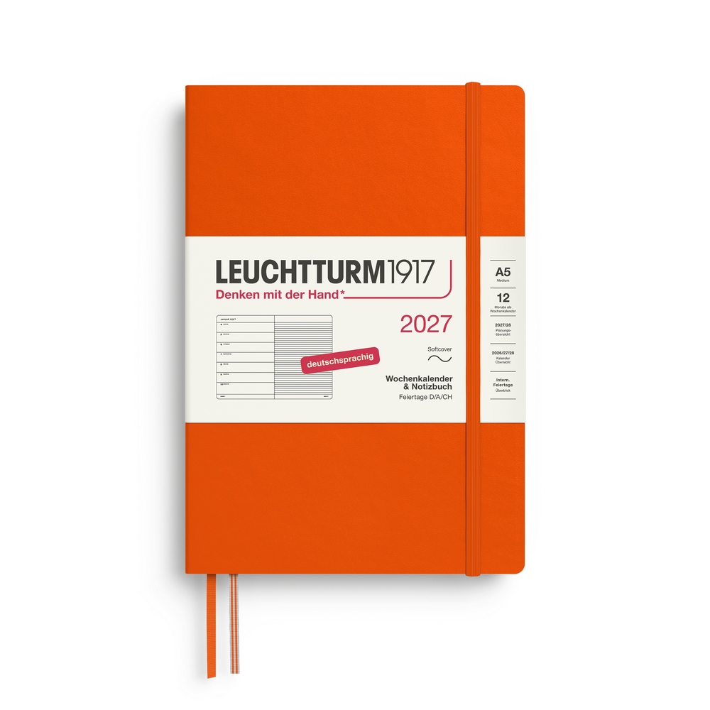 Leuchtturm1917 Kalender & Notizbuch 1 Woche auf 1 Seite 2027 Medium A5 Softcover Pumpkin, liniert