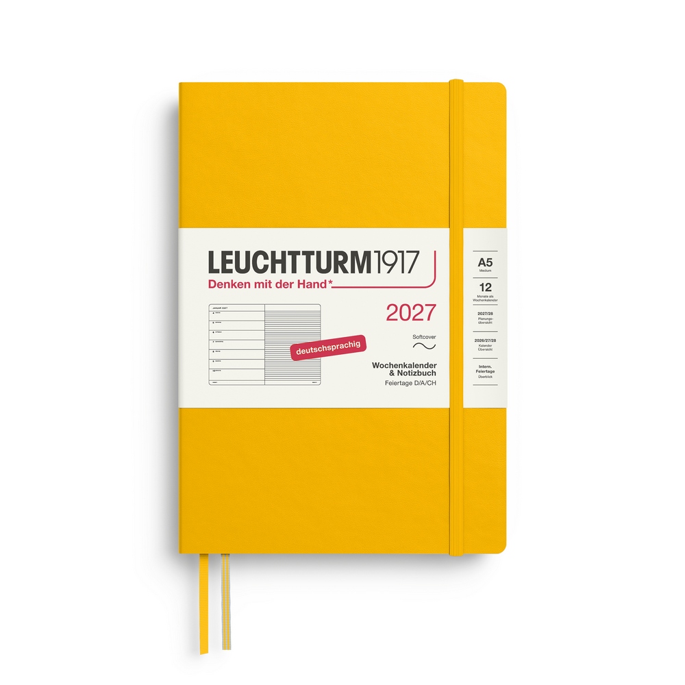 Leuchtturm1917 Kalender & Notizbuch 1 Woche auf 1 Seite 2027 Medium A5 Softcover Sunflower, liniert