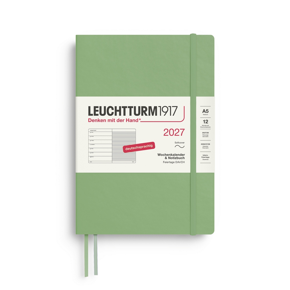 Leuchtturm1917 Kalender & Notizbuch 1 Woche auf 1 Seite 2027 Medium A5 Softcover Salbei, liniert