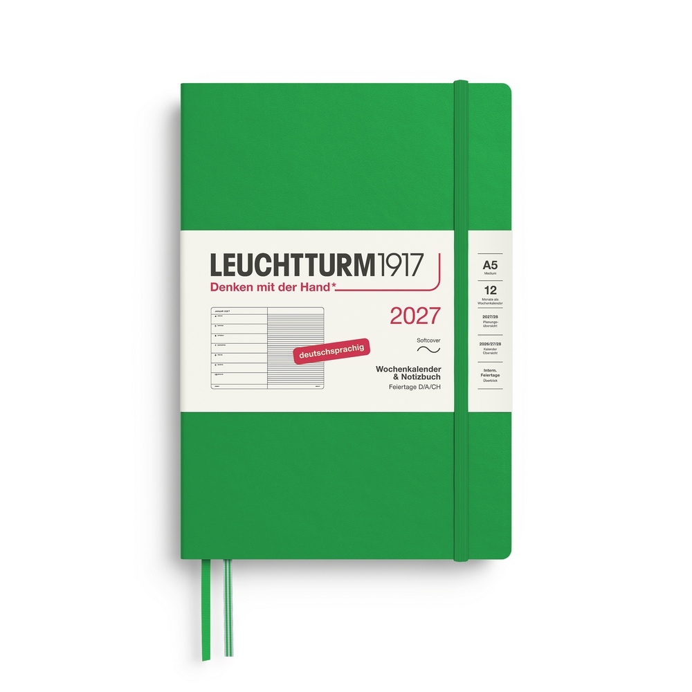 Leuchtturm1917 Kalender & Notizbuch 1 Woche auf 1 Seite 2027 Medium A5 Softcover Spring Leaf, liniert