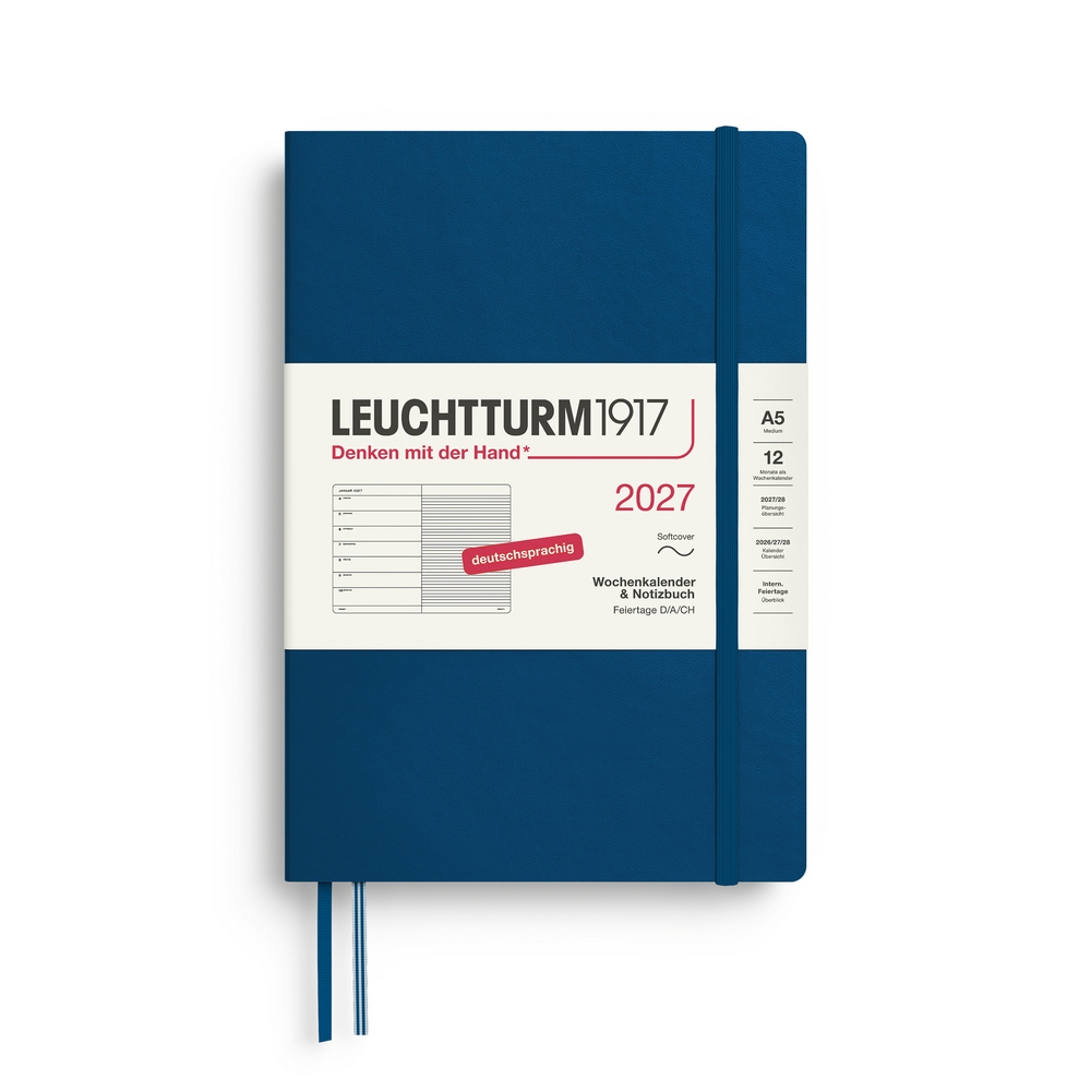 Leuchtturm1917 Kalender & Notizbuch 1 Woche auf 1 Seite 2027 Medium A5 Softcover Indigo, liniert
