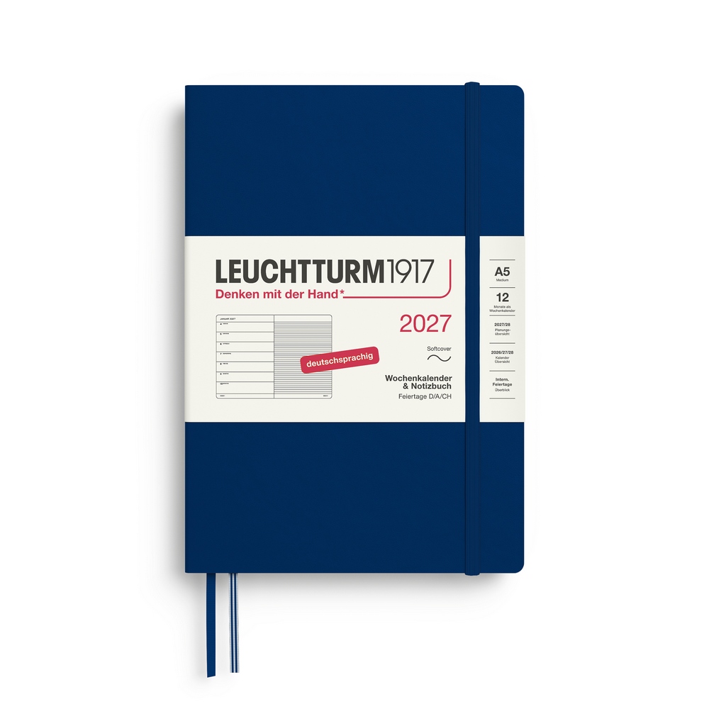 Leuchtturm1917 Kalender & Notizbuch 1 Woche auf 1 Seite 2027 Medium A5 Softcover Marine, liniert