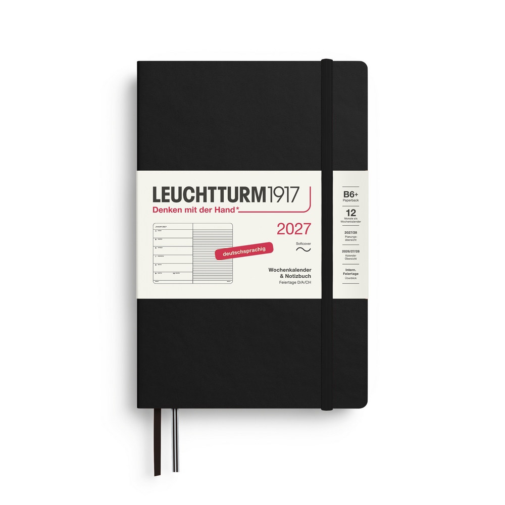 Leuchtturm1917 Kalender & Notizbuch 1 Woche auf 1 Seite 2027 Paperback B6+ Softcover Schwarz, liniert