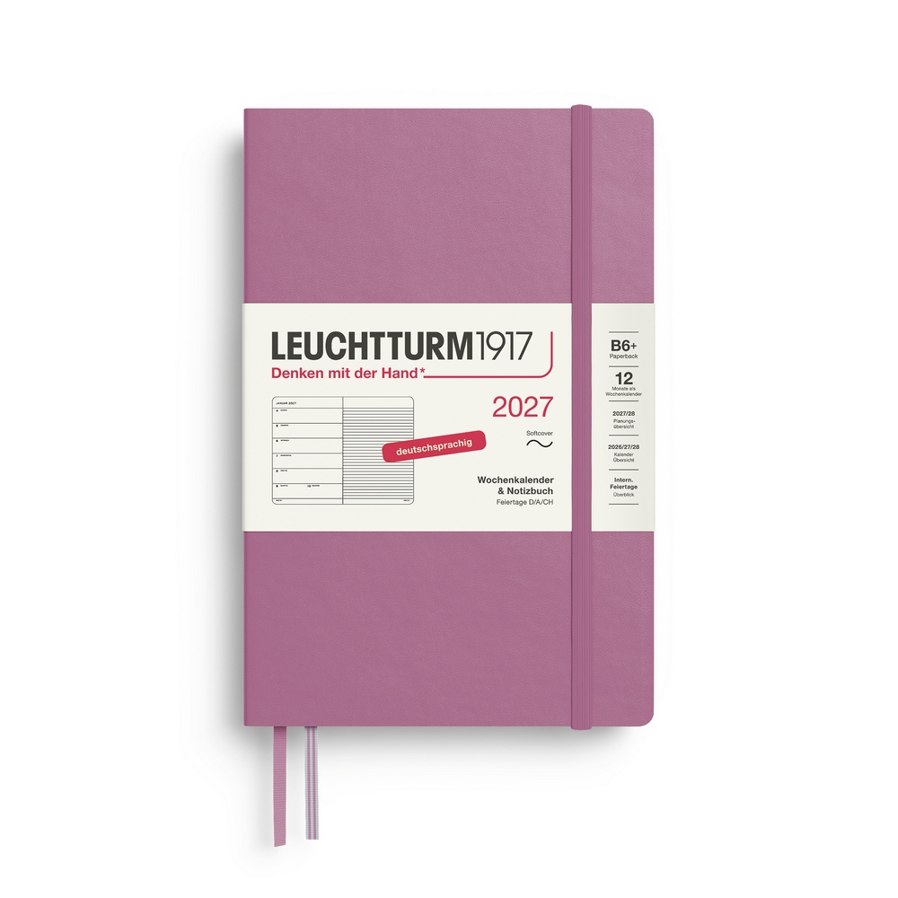 Leuchtturm1917 Kalender & Notizbuch 1 Woche auf 1 Seite 2027 Paperback B6+ Softcover Dusty Rose, liniert