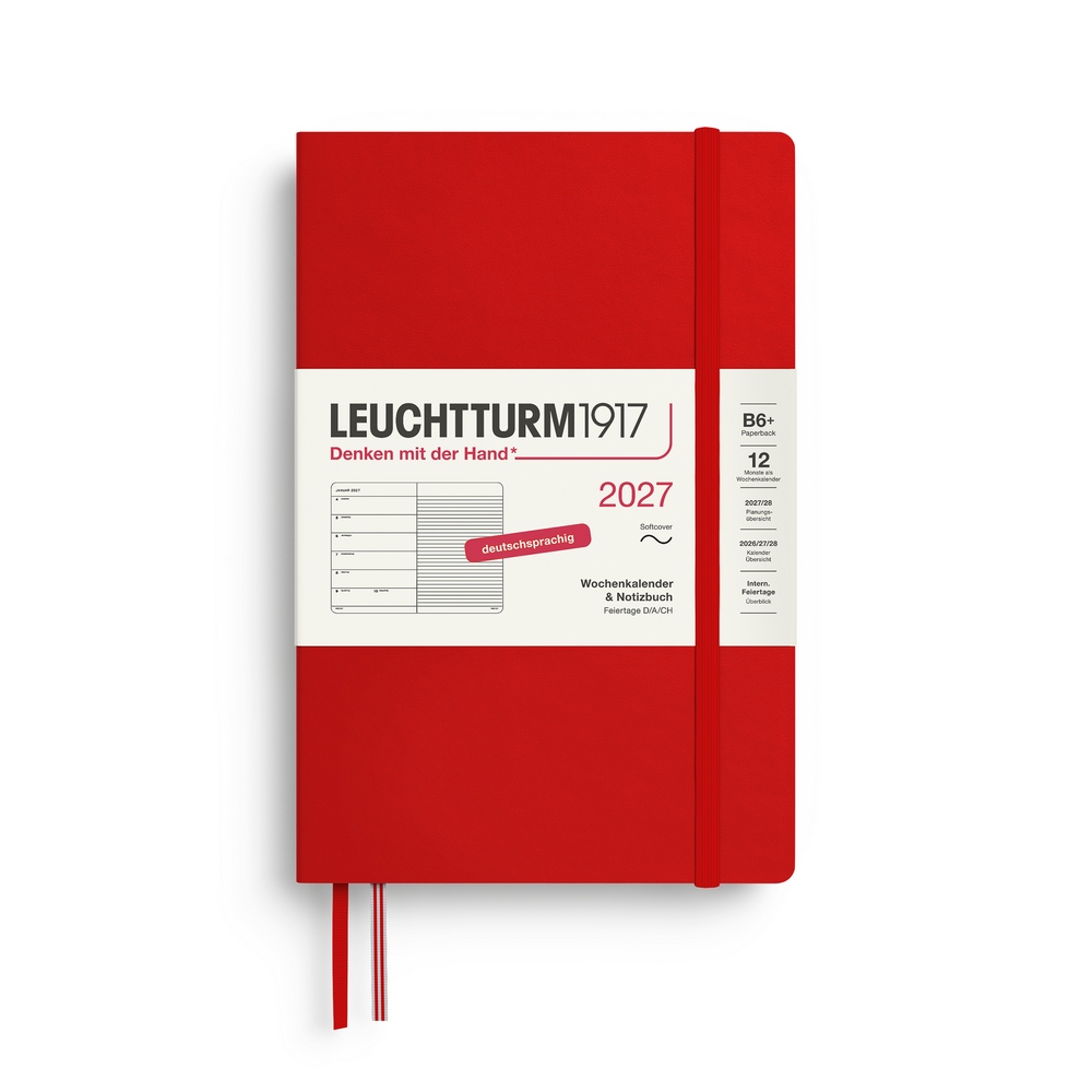 Leuchtturm1917 Kalender & Notizbuch 1 Woche auf 1 Seite 2027 Paperback B6+ Softcover Cherry, liniert
