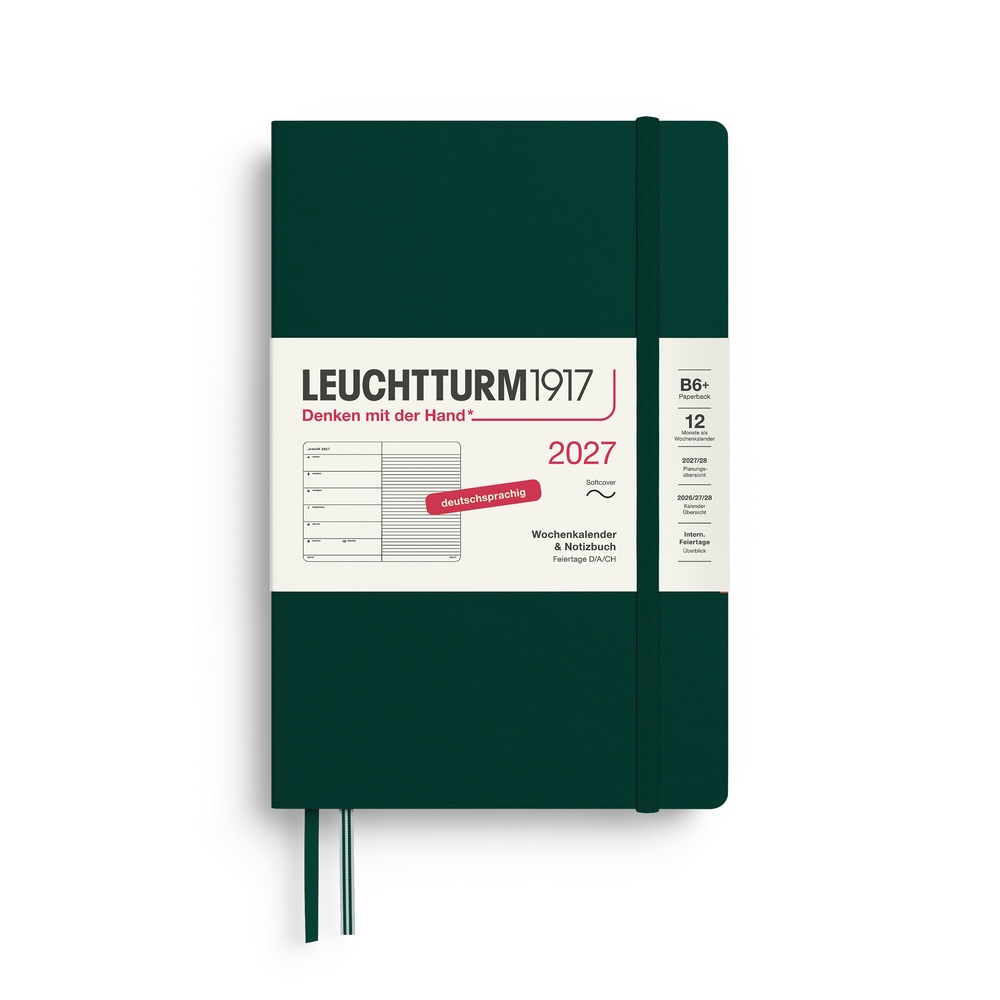 Leuchtturm1917 Kalender & Notizbuch 1 Woche auf 1 Seite 2027 Paperback B6+ Softcover Forest Green, liniert