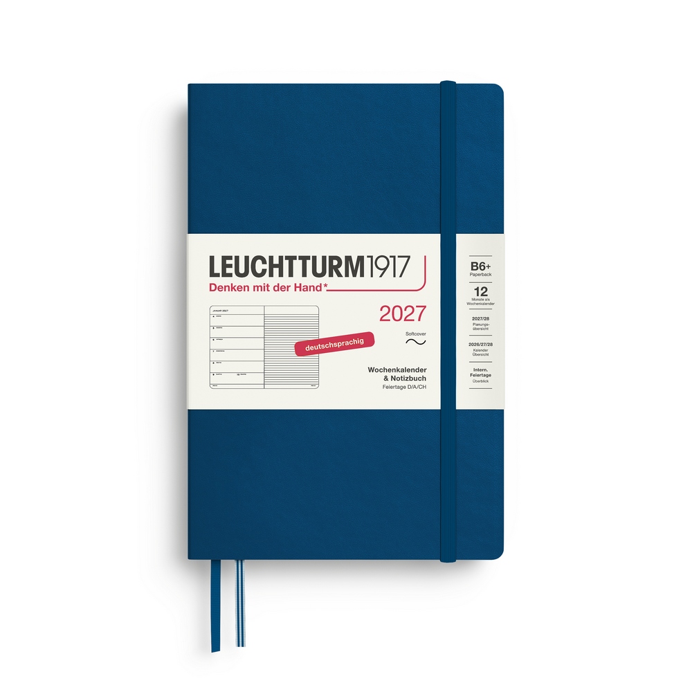 Leuchtturm1917 Kalender & Notizbuch 1 Woche auf 1 Seite 2027 Paperback B6+ Softcover Indigo, liniert