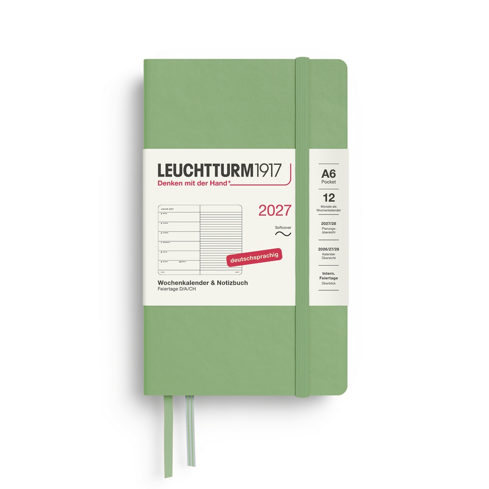 Leuchtturm1917 Kalender & Notizbuch 1 Woche auf 1 Seite 2027 Pocket A6 Softcover Salbei, liniert