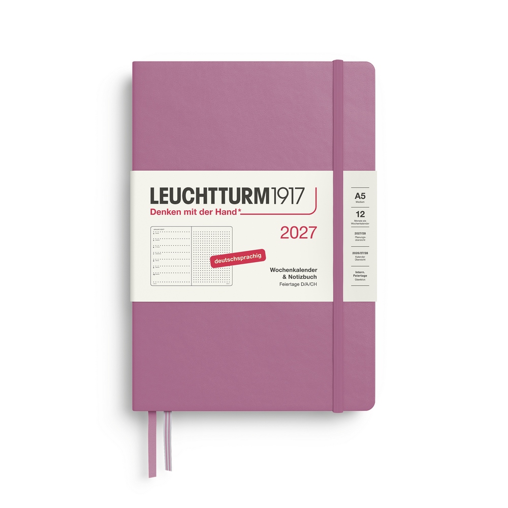 Leuchtturm1917 Kalender & Notizbuch 1 Woche auf 1 Seite 2027 Medium A5 Hardcover Dusty Rose, punktkariert