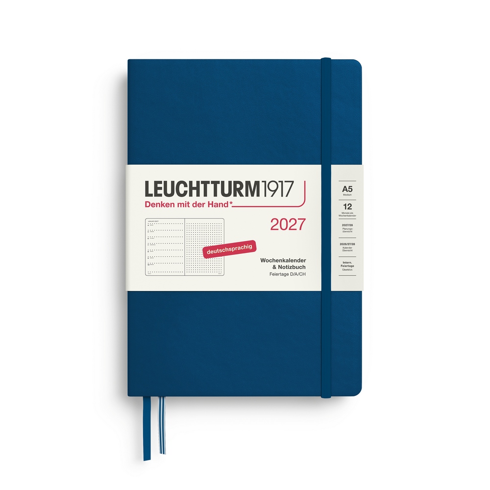 Leuchtturm1917 Kalender & Notizbuch 1 Woche auf 1 Seite 2027 Medium A5 Hardcover Indigo, punktkariert