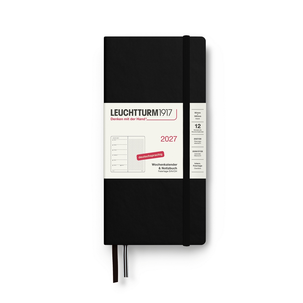 Leuchtturm1917 Kalender & Notizbuch 1 Woche auf 1 Seite 2027 Wallet Hardcover Schwarz, punktkariert