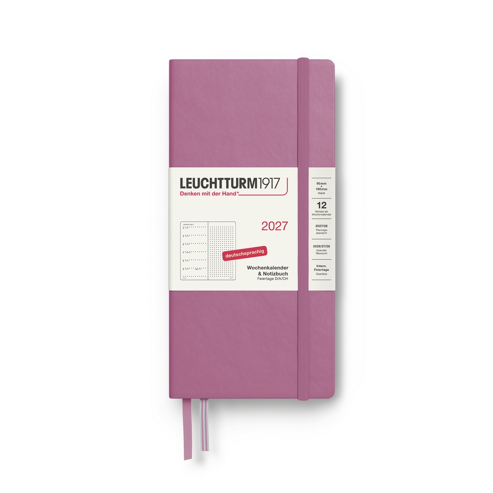 Leuchtturm1917 Kalender & Notizbuch 1 Woche auf 1 Seite 2027 Wallet Hardcover Dusty Rose, punktkariert
