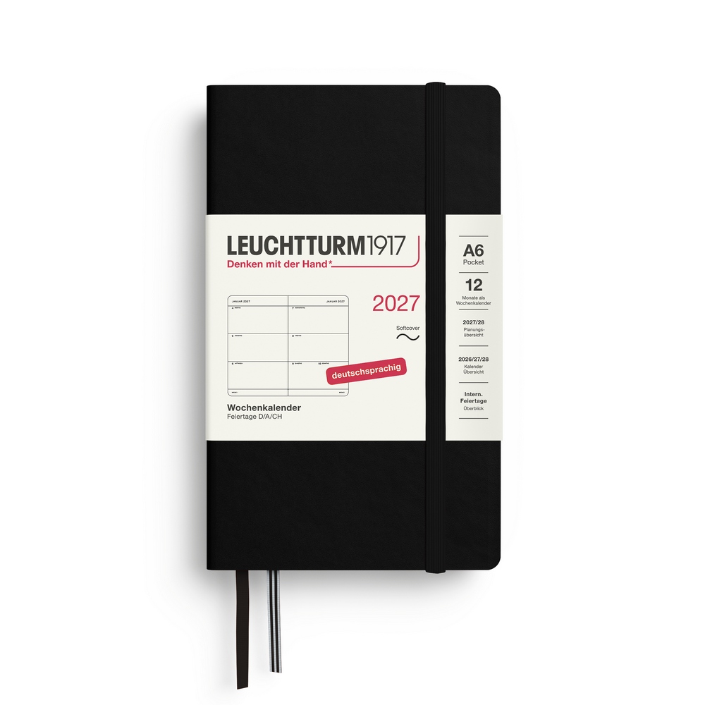Leuchtturm1917 Wochenkalender 1 Woche auf 2 Seiten 2027 Pocket A6 Softcover Schwarz
