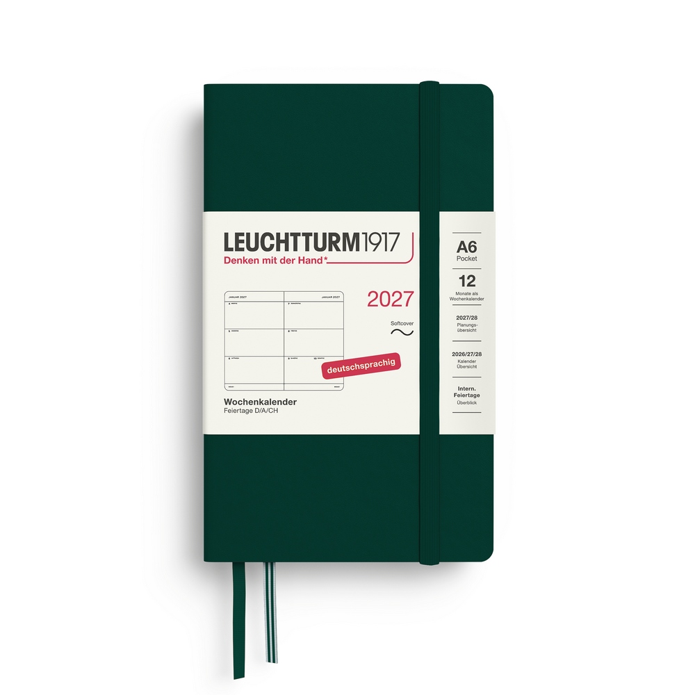 Leuchtturm1917 Wochenkalender 1 Woche auf 2 Seiten 2027 Pocket A6 Softcover Forest Green