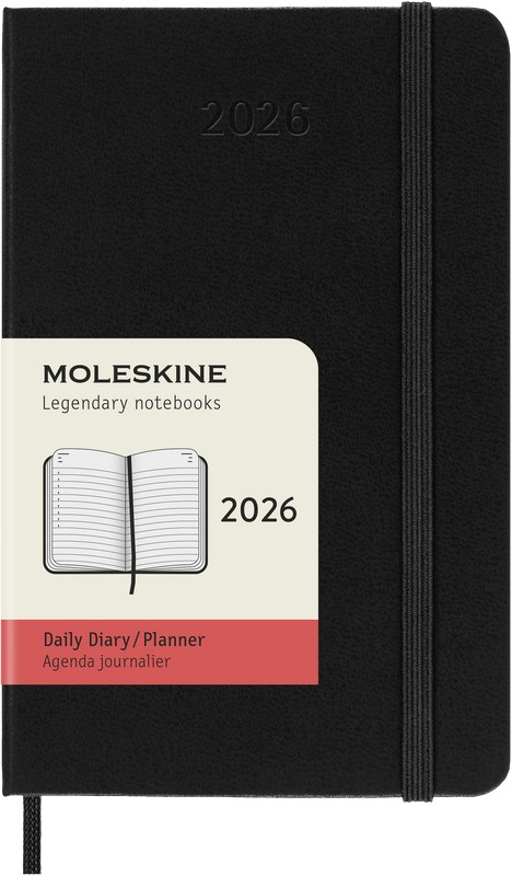 Moleskine Tageskalender 2026 Klassik 1 Tag auf 1 Seite Pocket Hardcover Schwarz