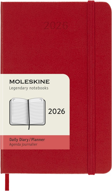 Moleskine Tageskalender 2026 Klassik 1 Tag auf 1 Seite Pocket Hardcover Scharlachrot