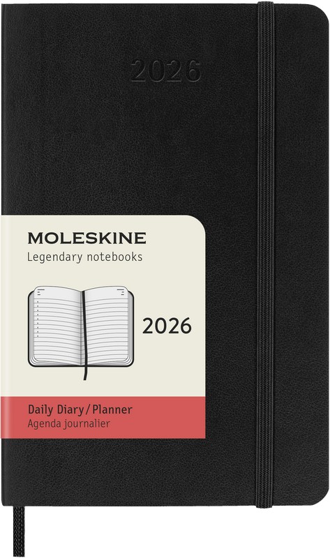Moleskine Tageskalender 2026 Klassik 1 Tag auf 1 Seite Pocket Softcover Schwarz