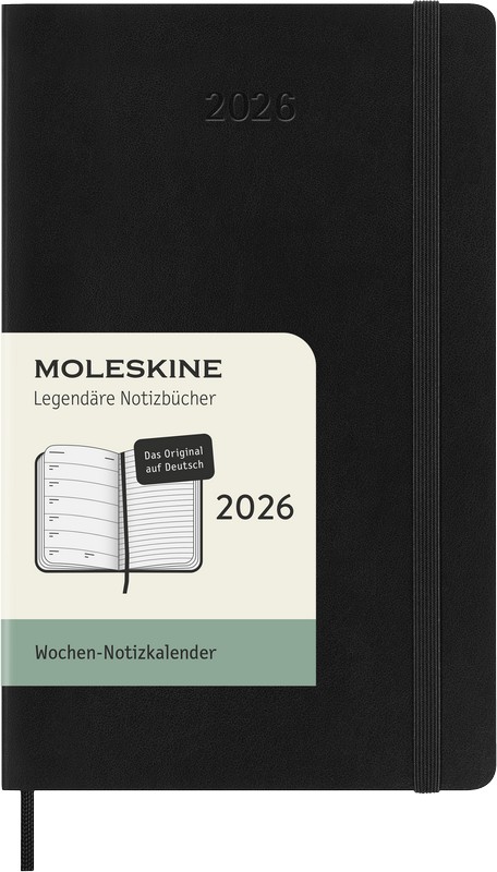 Moleskine Wochen-Notizkalender 2026 Deutsch 1 Woche auf 1 Seite Pocket Softcover Schwarz