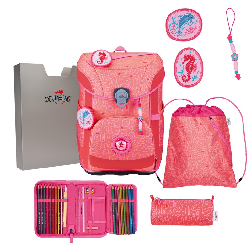 DerDieDas Schulranzen Set ErgoFlex Easy Exklusiv Superflash Coral Reef 5-tlg.