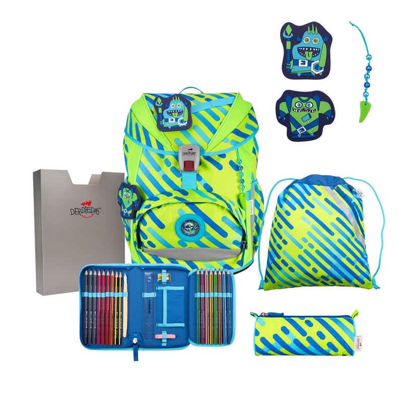DerDieDas Schulranzen Set ErgoFlex Exklusiv Neon Monster 5-tlg.