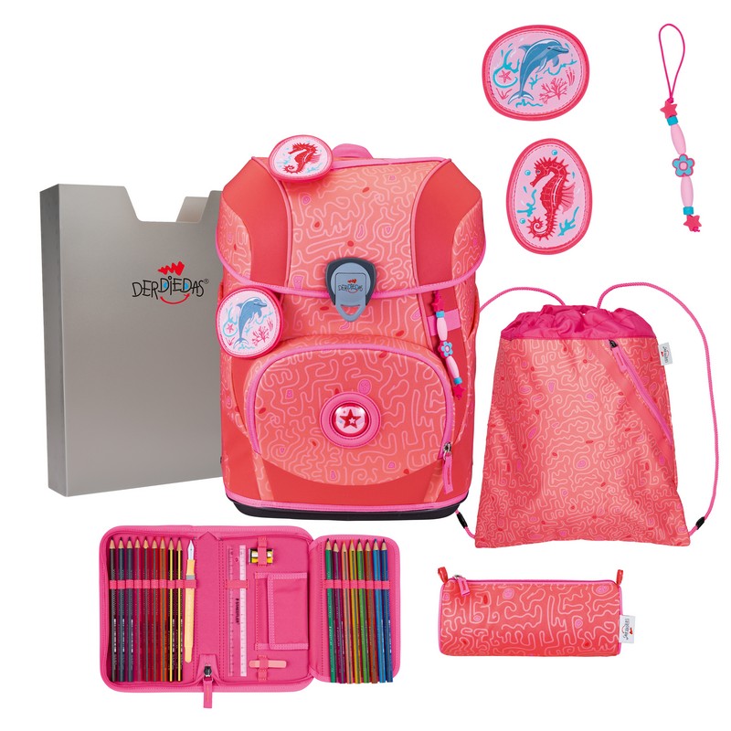 DerDieDas Schulranzen Set ErgoFlex Tiny Exklusiv Superflash Coral Reef 5-tlg.