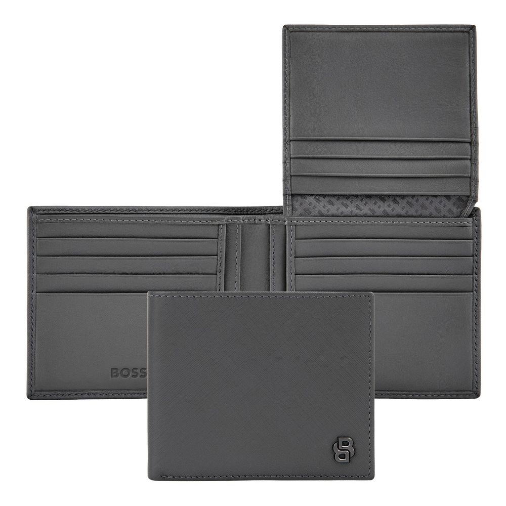BOSS Brieftasche Double B Saffiano 11cc Grau