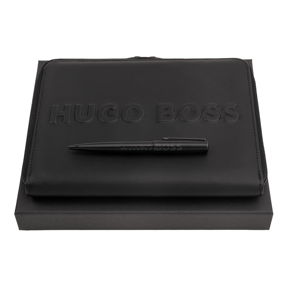 Hugo Boss Kugelschreiber Set Label Black mit Schreibmappe