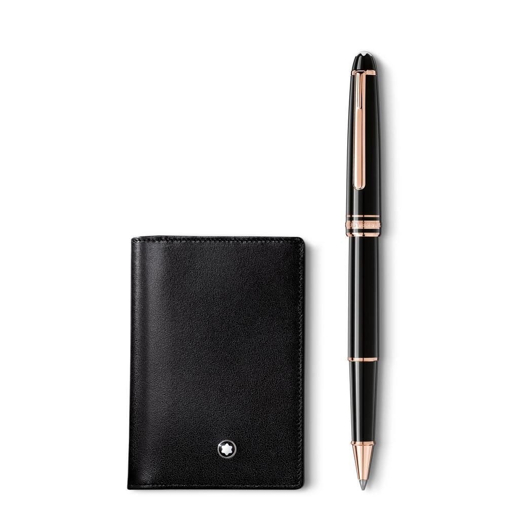 Montblanc Meisterstück Red Gold Classique Rollerball mit Meisterstück Visitenkartenetui im Set