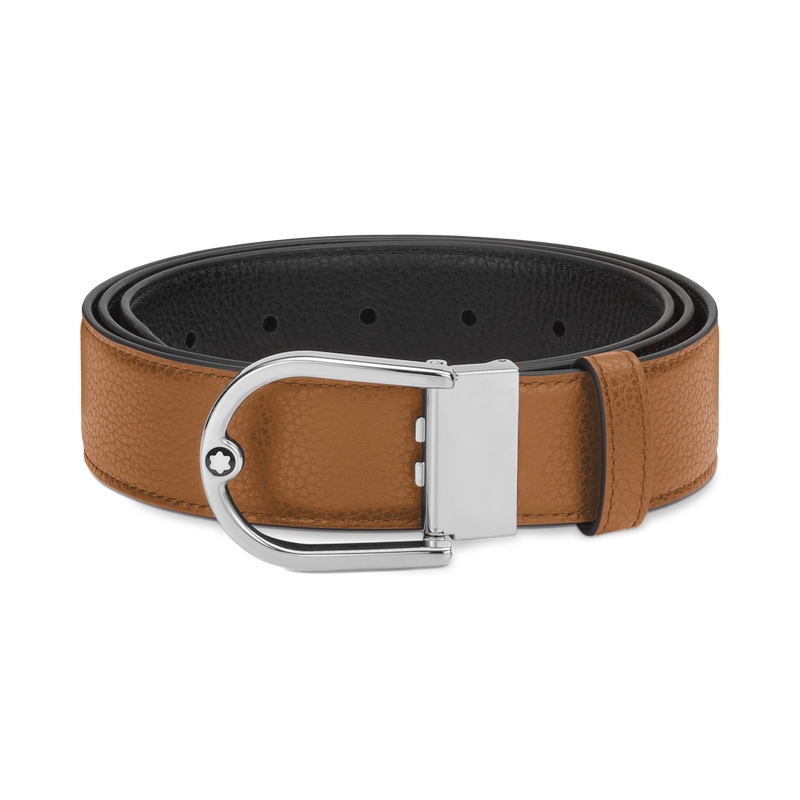 Montblanc Gürtel mit hufeisenförmiger Schließe karamellbraun/schwarz 35 mm