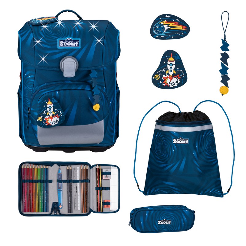 Scout Schulranzen Set Neo Exklusiv LED Rocket Rider 4-tlg.