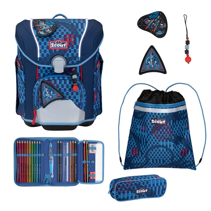 Scout Schulranzen Set Micro Exklusiv Safety Light Space Explorer 4-tlg.