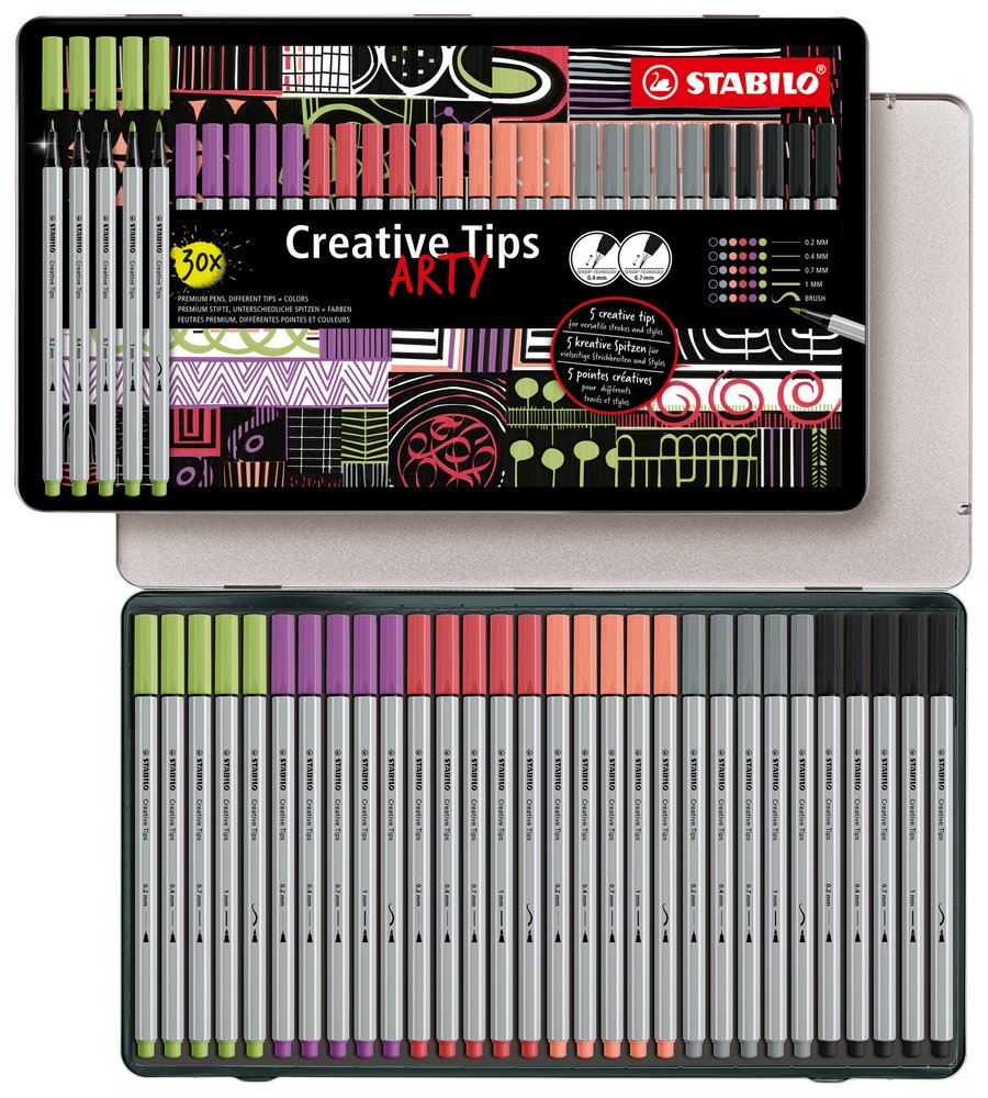 STABILO Multi-Liner ARTY Creative Tips im 30er Metalletui - Pastell Farben