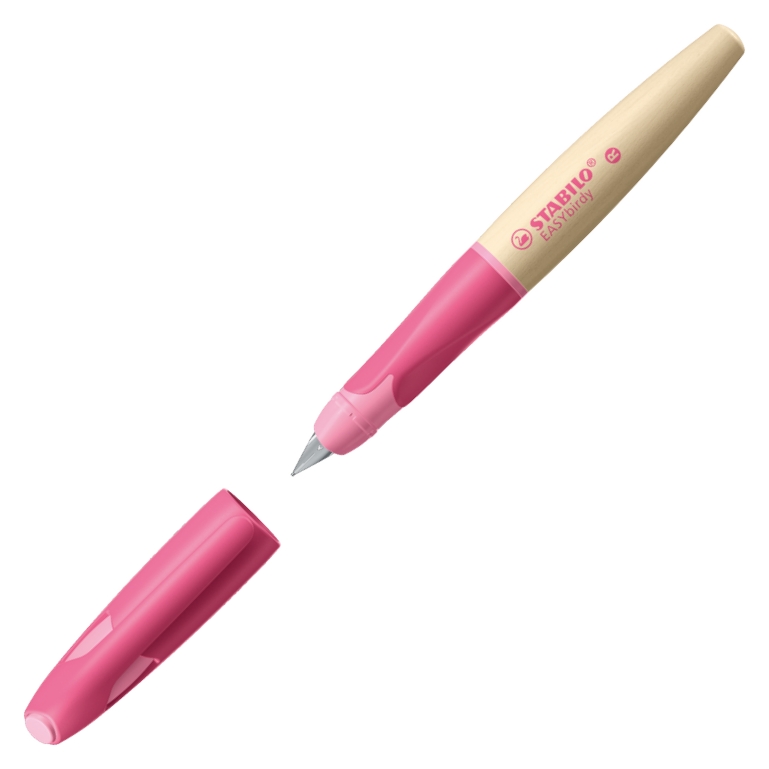 STABILO Schulfüller EASYbirdy Timber mit Holzschaft dunkelpink/hellpink A Rechtshänder