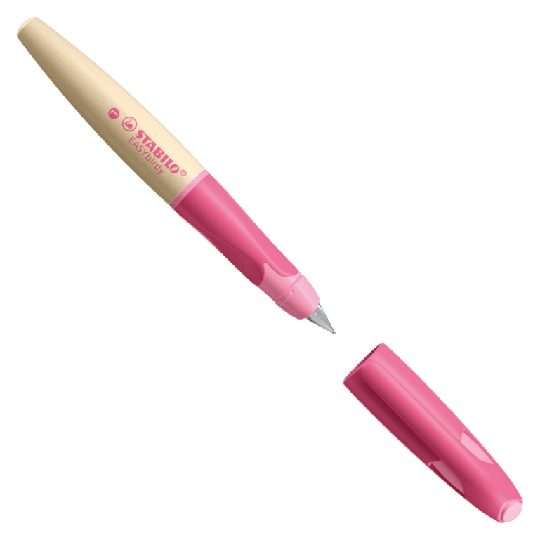 STABILO Schulfüller EASYbirdy Timber mit Holzschaft dunkelpink/hellpink A Linkshänder