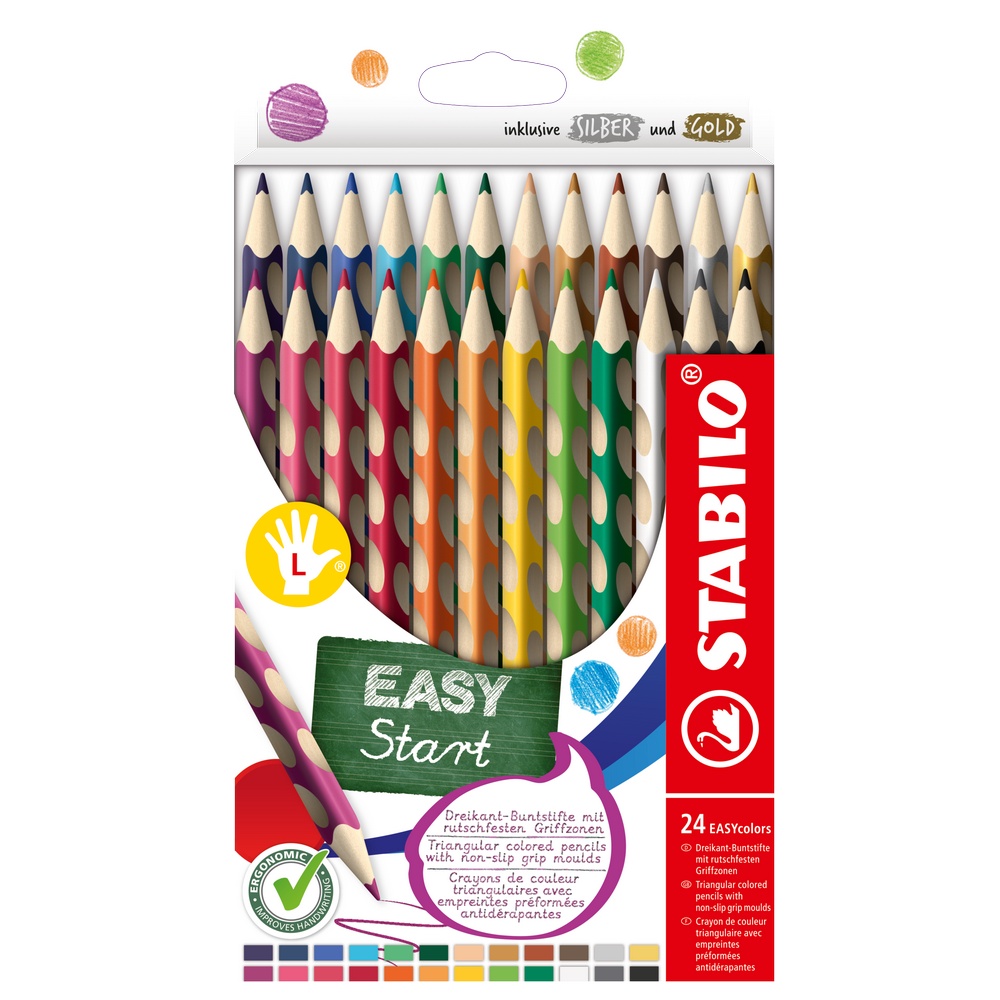 STABILO Dreikant-Buntstifte EASYcolors im 24er Kartonetui für Linkshänder