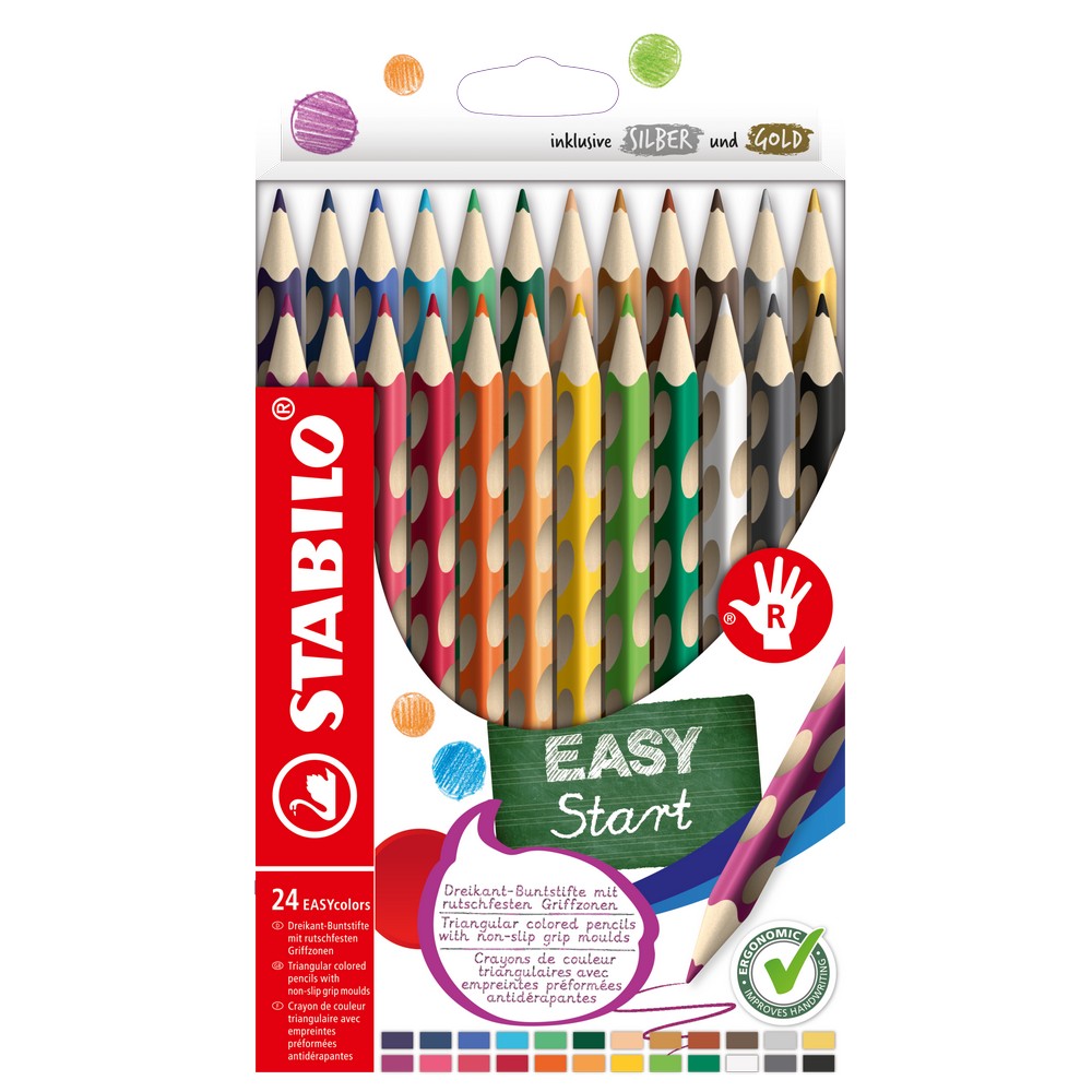 STABILO Dreikant-Buntstifte EASYcolors im 24er Kartonetui für Rechtshänder