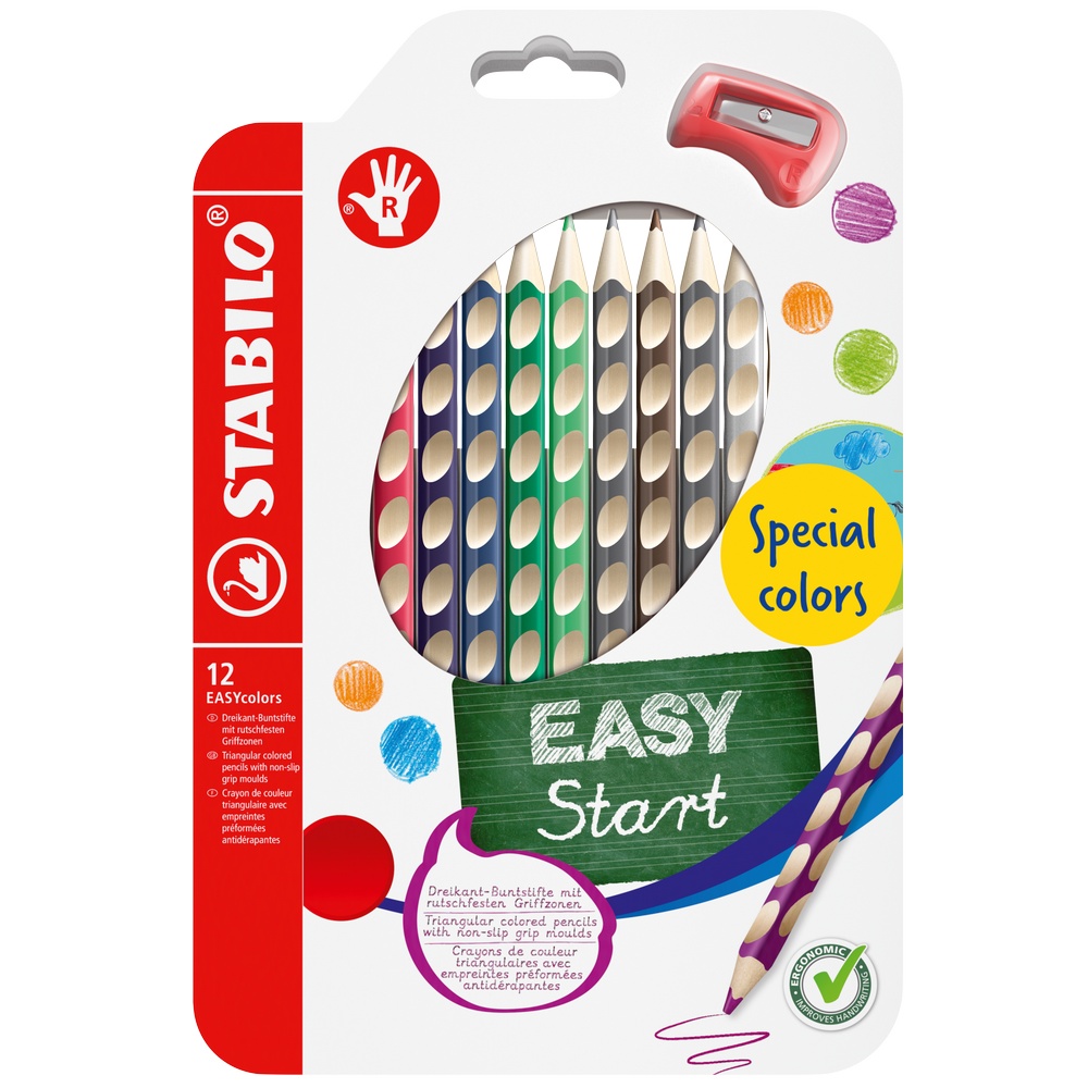 STABILO Dreikant-Buntstifte EASYcolors im 12er Kartonetui für Rechtshänder